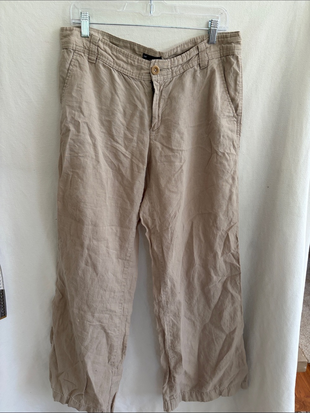 GAP Women's Wide-Leg Linen Blend Pants in Beige